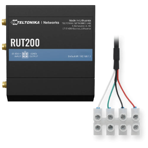 Teltonika RUT200 WiFi 4G LTE Router w/ 4-Way Screw Terminal Power Cable (150Mbps)