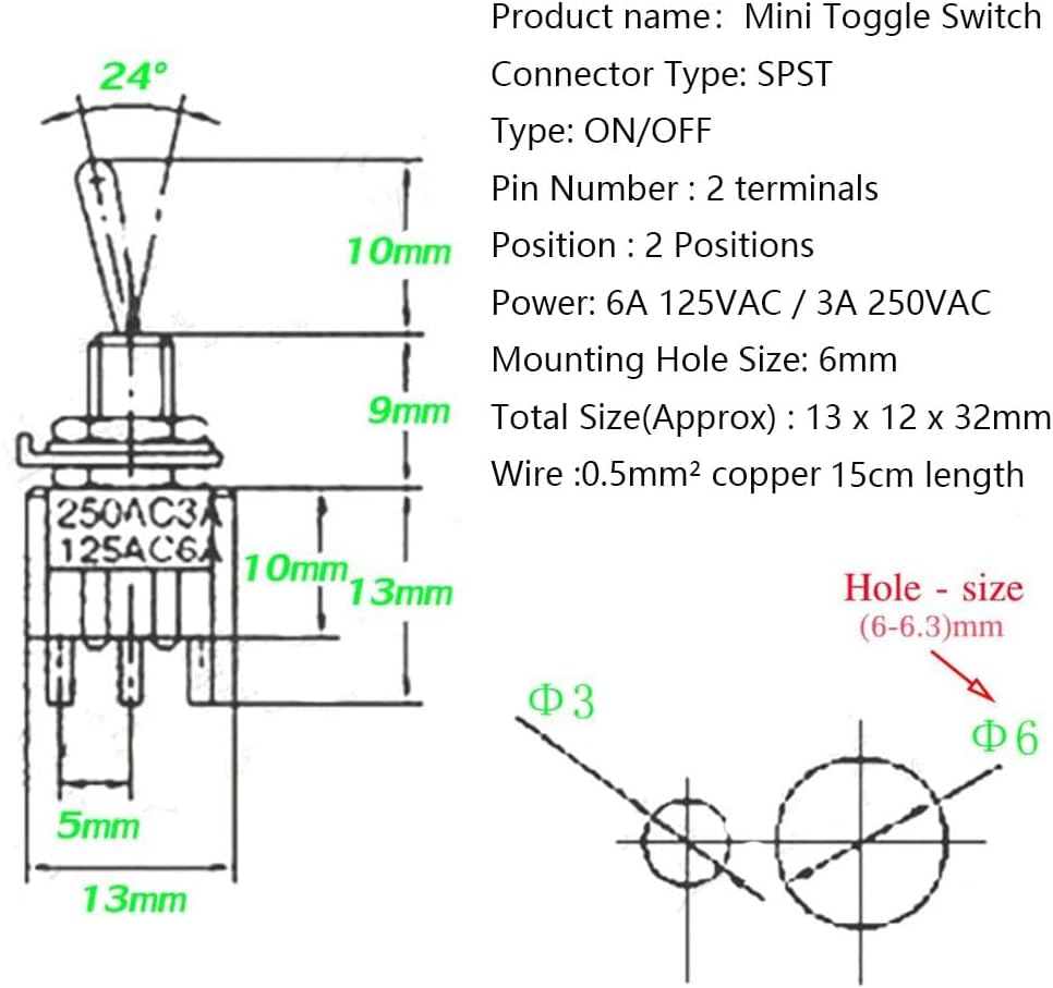 Prewired Mini Toggle Switch ON/OFF Switch
