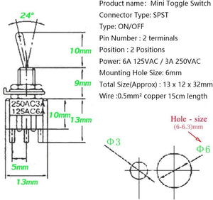Prewired Mini Toggle Switch  ON/OFF Switch