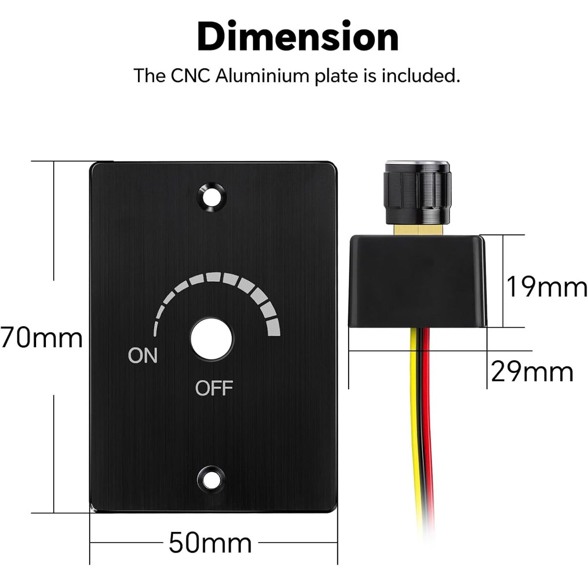 DC12/24V PWM Dimmer Light Switch - Black Aluminium