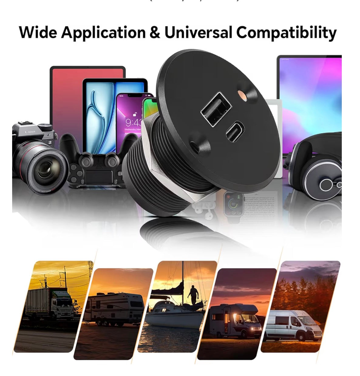 DC12V/24V USB-C & USB-A Outlet - Black Aluminium