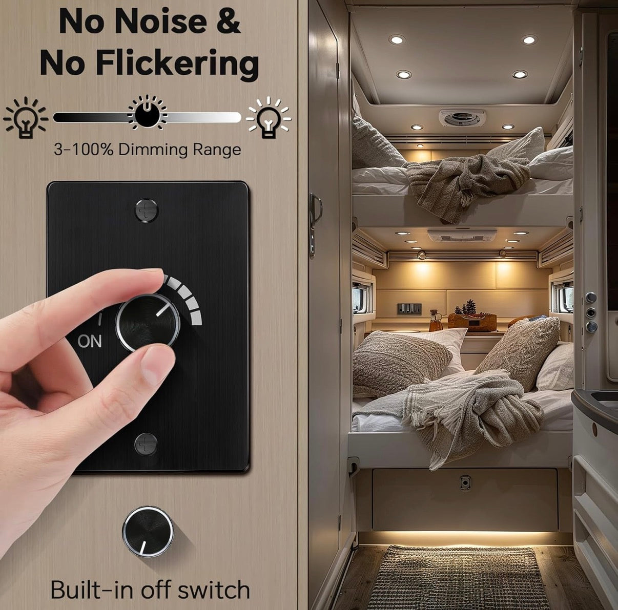 DC12/24V PWM Dimmer Light Switch - Black Aluminium