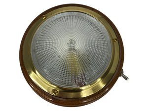 Teak Base Dome Light - Brass